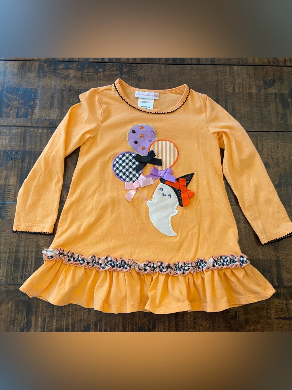 Bonnie Jean Orange Ghost Balloon Applique Halloween Shirt 3T